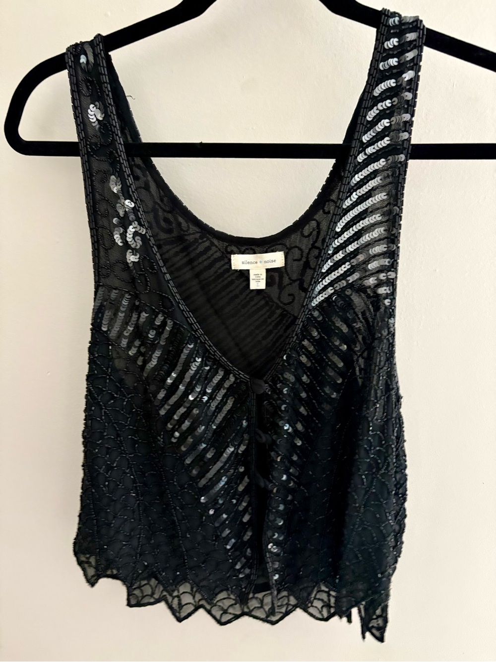 silence + noise Black Sequin & Beaded Scoop Neck Camisole